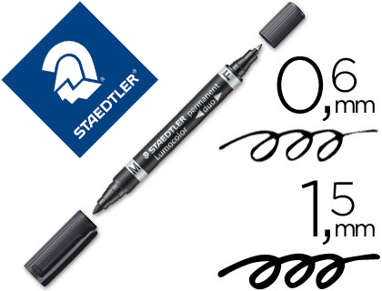 MARQUEUR STAEDTLER PERMANENT LUMOCOLOR DUO MULTI-USAGES DOUBLE POINTE 0.6 ET 1.5MM ENCRE DRY SAFE NOIR
