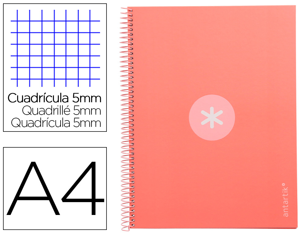 CAHIER SPIRALE LIDERPAPEL ANTARTIK A4 160P 90G          COUVERTURE REMBORD E 5X5MM 4  TROUS 1 BANDE COLORIS ROSE