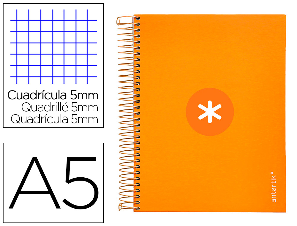 CAHIER SPIRALE LIDERPAPEL ANTARTIK A5 14,8X21CM 240P    90G/M2 5X5MM 6 TROUS COIL-LOCKCOLORIS JAUNE