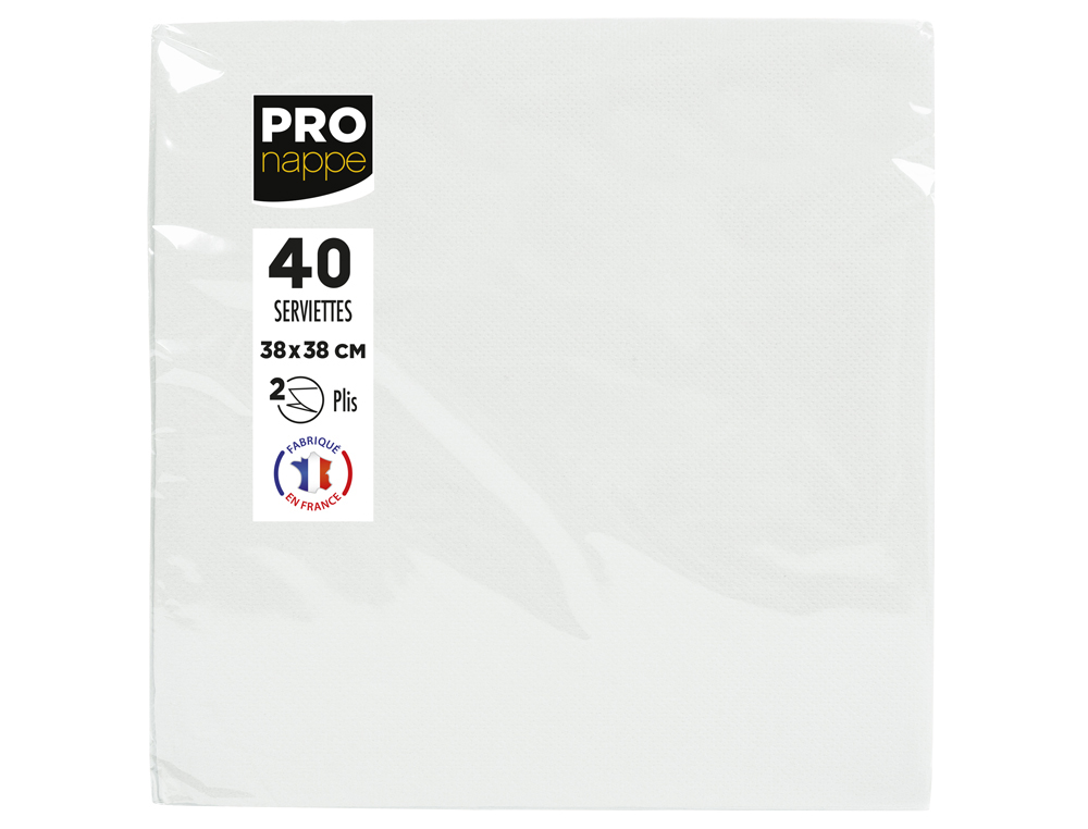SERVIETTE EXACOMPTA MICRO-GAUFFRE OUATE 2 PLIS    38X38CM COLORIS BLANC PAQUET  40 UNITES