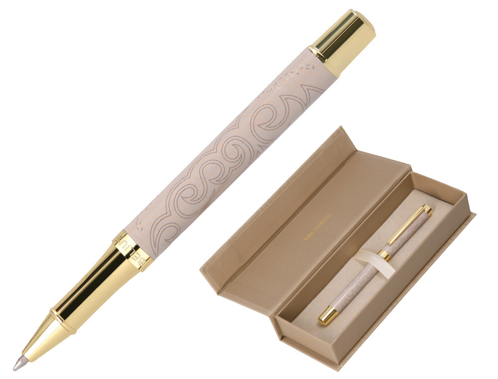STYLO-BILLE BELIUS WILD WEST ALUMINIUM ENCRE NOIRE         ATTRIBUTS DORES COLORIS BEIGE COFFRET DESIGN