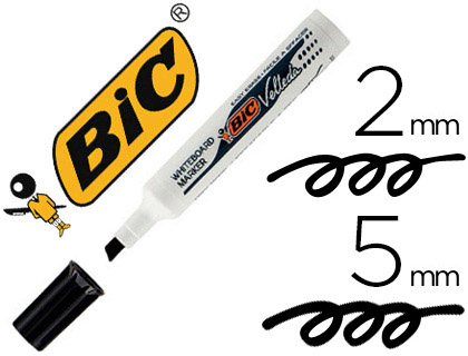 MARQUEUR BIC VELLEDA 1791 EFFAABLE POINTE BISEAUTE TRAC 2/5MM CORPS PLASTIQUE ENCRE CTONE NOIR