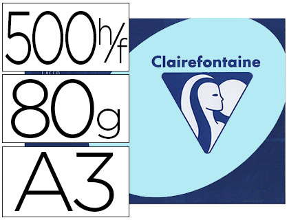 PAPIER COULEUR CLAIREFONTAINE TROPHE MULTIFONCTION A3 80G/M2 BLEU PASTEL PAQUET 500 FEUILLES