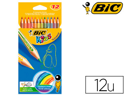 CRAYON COULEUR BIC KIDS TROPICOLORS 2 175MM MINE RSISTANTE PIGMENTE LARGE PALETTE COLORIS VIFS TUI CARTON 12 UNITS