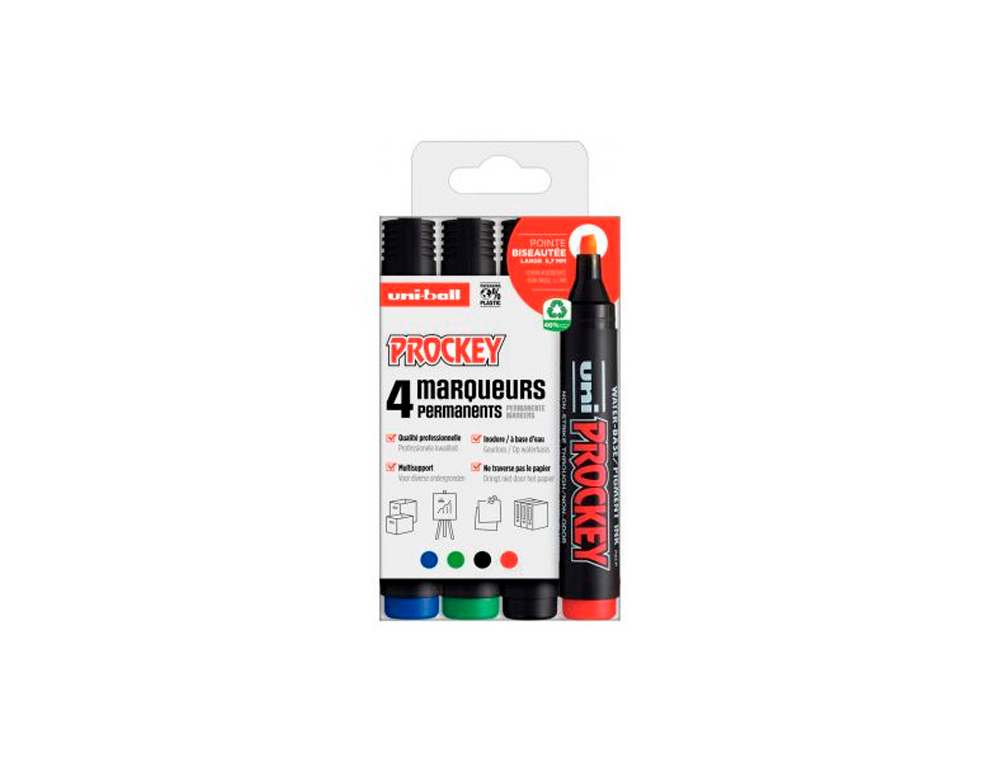 MARQUEUR UNIBALL PROCKEY PERMANENT POINTE BISEAUTEE    TRACE 2/5MM ENCRE CORPS       PLASTIQUE COLORIS ASSSORTIS