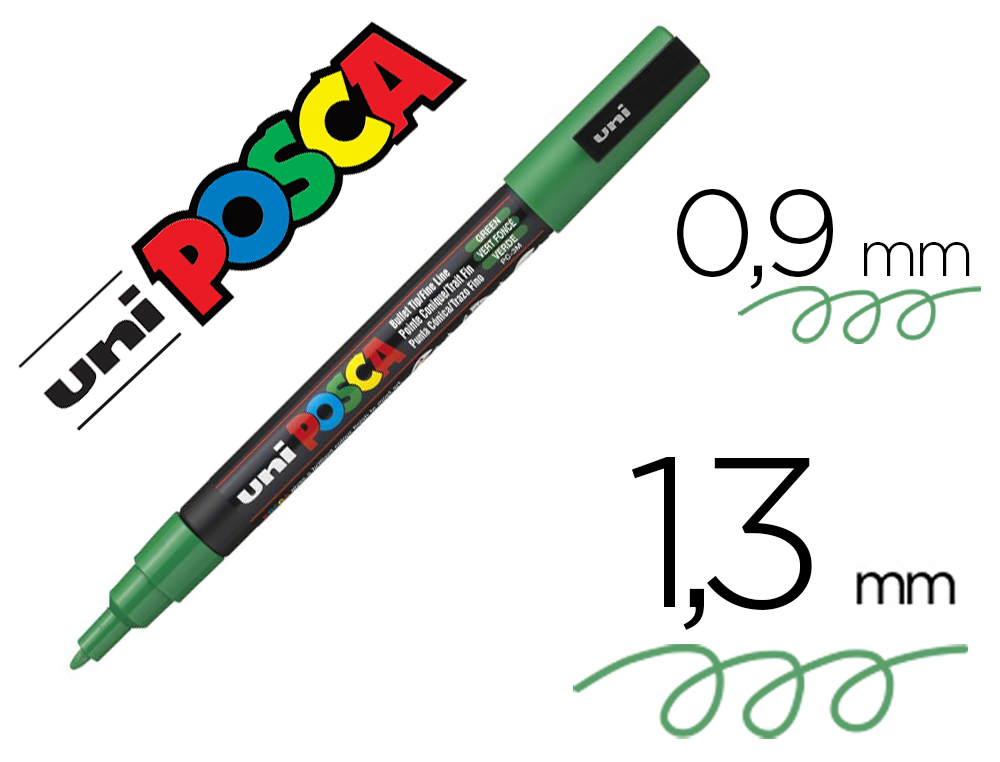 MARQUEUR POSCA PC3M BASE EAU POINTE CONIQUE FINE 0,9-1,3MM SANS ODEURS/ALCOOL/SOLVANT    TOUS SUPPORTS COLORIS VERT