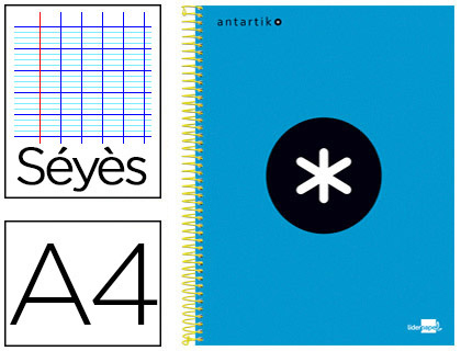 CAHIER SPIRALE LIDERPAPEL ANTARTIK A4 240P 100G COUVERTURE  CARTON CONTRECOLLE SEYES MICROPERFORE 4 TROUS BLEU
