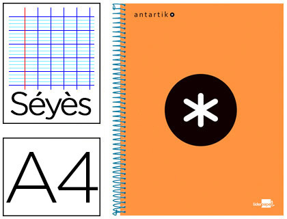 CAHIER SPIRALE LIDERPAPEL ANTARTIK A4 240P 100G COUVERTURE REMBORDE SYS MICROPERFOR   4 TROUS COLORIS ORANGE