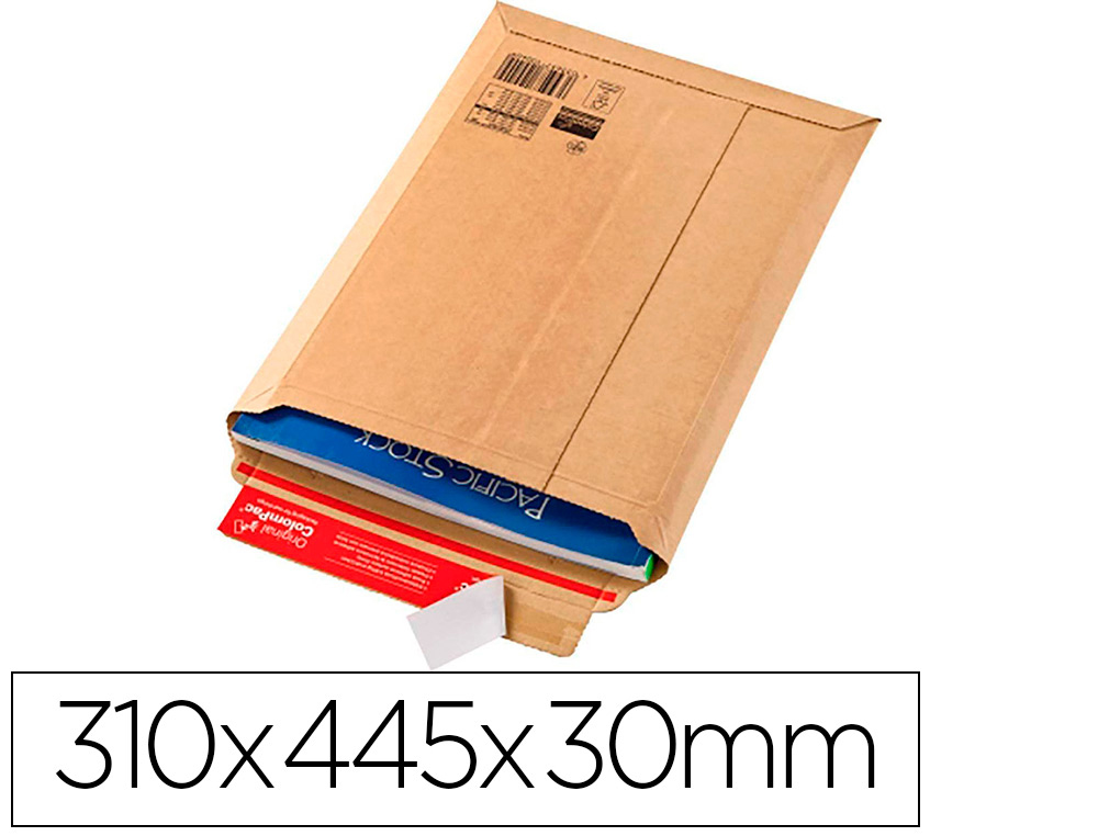 POCHETTE EXPEDITION COLOMPAC CARTON RIGIDE BLANC BANDE     ADHESIVE 310X445X30