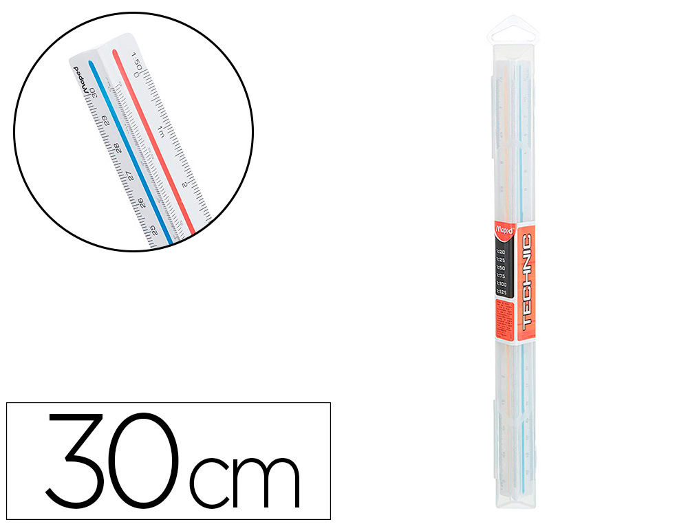 REGLE A ECHELLES MAPED ABS 1COULEUR SUR CHAQUE FACE ETUI DE PROTECTION 1/20 - 1/25 -   1/50 - 1/75 - 1/100 - 1/125