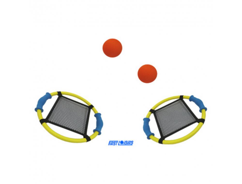 JEUX DE RAQUETTE FIRST LOISIRS RAQUETTES TRAMPOLINE  LOT DE 2 RAQUETTES ET 2       BALLES EN MOUSSE
