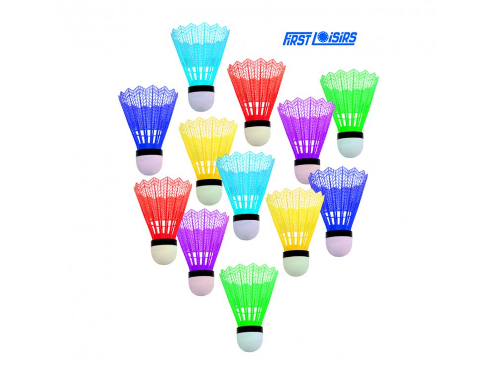 BADMINTON FIRST LOISIRS VOLANTS DE BADMINTON LOT DE   12 COLORIS ASSORTIS