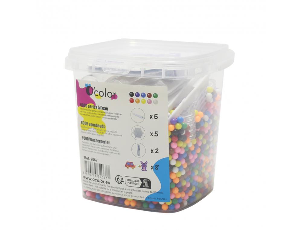 AQUAPERLES OCOLOR 5MM + 5 PLAQUES + 2 VAPORISATEURS + 5 PINCES + 8 MOTIFS COLORIS     ASSORTIS BAC DE 6000 PERLES