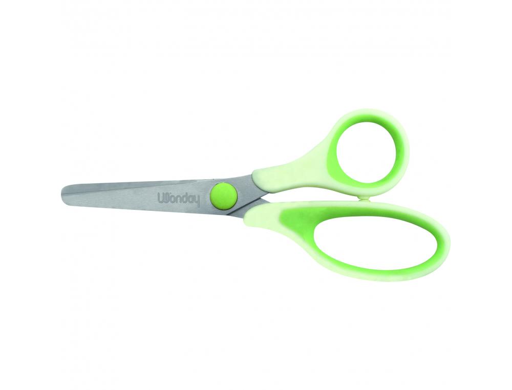 CISEAUX WONDAY UNI'VERT 13CM LAMES ACIER INOX BOUTS RONDS  ANNEAUX ASYMETRIQUES