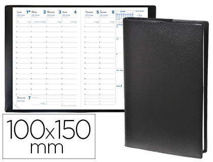 AGENDA QUO VADIS UNIVERSITAIRE SEMAINIER SCOLAIRE 08/08 100X150MM COUVERTURE PLASTIQUE GRAINE IMPALA NOIR