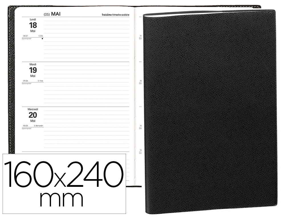 AGENDA SCOLAIRE QUO VADIS TEXTHEBDO SEMAINIER 09/09 160X240MM COUVERTURE PLASTIQUE GRAINE COLORIS NOIR