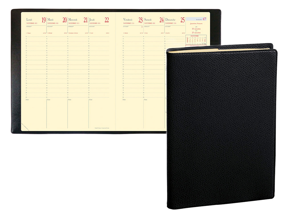 AGENDA QUO VADIS IMPALA PRESTIGE PRSIDENT 210X270MM 1 SEMAINE 2 PAGES COLORIS NOIR