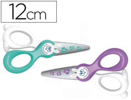 CISEAUX MAPED KIDICUT 3/5 ANS BOUTS RONDS LAMES FIBRE DE VERRE NE COUPENT NI CHEVEUX NI VTEMENTS 120MM COLORIS ASSORTIS