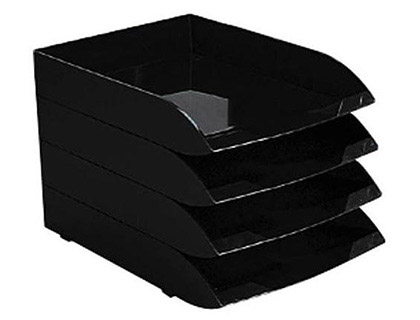 CORBEILLE  COURRIER CEP POLYSTYRNE RIGIDE SUPERPOSABLE SUPPORTS TIQUETTES PATINS CAOUTCHOUC 370X270X61MM COLORIS NOIR
