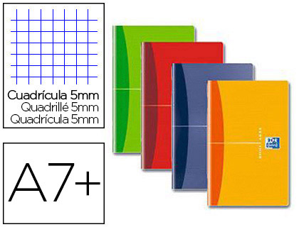 CARNET AGRAF OXFORD ESSENTIALS COUVERTURE PELLICULE 9X14CM 96 PAGES 5X5MM COLORIS ASSORTIS