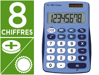 CALCULATRICE CITIZEN POCHE FC 450 FUNNY 8 CHIFFRES ADDITION SOUSTRACTION MMOIRE 111X71X12MM 48G COLORIS BLEU