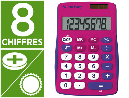 CALCULATRICE CITIZEN POCHE FC 450 FUNNY 8 CHIFFRES ADDITION SOUSTRACTION MMOIRE 111X71X12MM 48G COLORIS ROSE