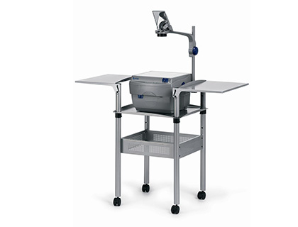 TABLE RTROPROJECTEUR UNIVERSELLE MOBILE ACIER REBORD SCURIT TABLETTES LATRALES 4 ROULETTES 2 FREINS 114X49X86.5CM