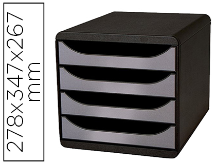 MODULE CLASSEMENT EXACOMPTA BIG BOX 4 TIROIRS OUVERTS MONOBLOC ULTRA RIGIDE 347X278X267MM COLORIS NOIR/ARGENT