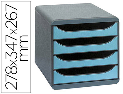 MODULE CLASSEMENT EXACOMPTA BIG BOX 4 TIROIRS OUVERTS MONOBLOC ULTRA RIGIDE 347X278X267MM COLORIS GRIS/BLEU TURQUOISE