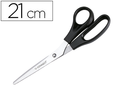 CISEAUX BUREAU Q-CONNECT CONOMIQUE GAUCHER LAMES INOX 210MM BRANCHES GAINES ABS BOUTS POINTUS COLORIS NOIR