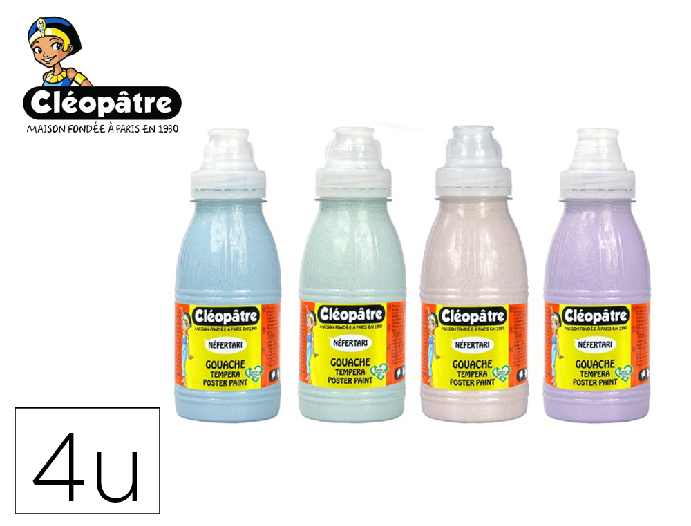 PEINTURE A L'EAU CLEOPATRE NEFERTARI PAILLETEE TOUS      SUPPORTS FLACON 250ML COLORIS PASTEL ASSORTIS LOT 5 UNITES
