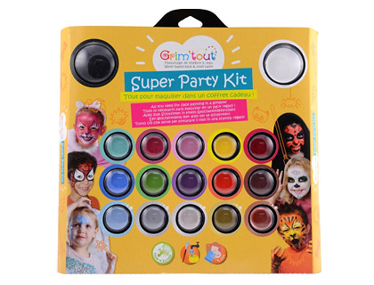 MAQUILLAGE A L'EAU OZ INTERNATIONAL GRIM'TOUT SUPER PARTY KIT 17 COULEURS + 2 PONGES + 2 PINCEAUX + 2 MINI POCHOIRS