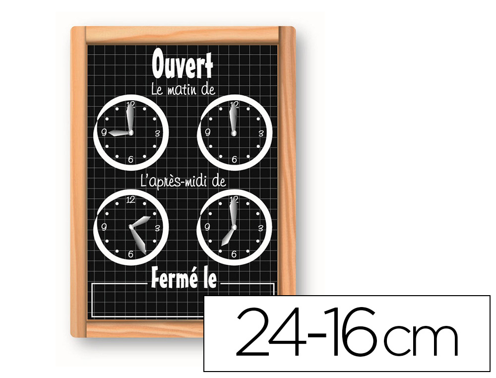 PANCARTE HORAIRES SAFETOOL PVC 75/100E FOND NOIR FINITION ARDOISE IMPRESSION BLANCHE 24X16CM