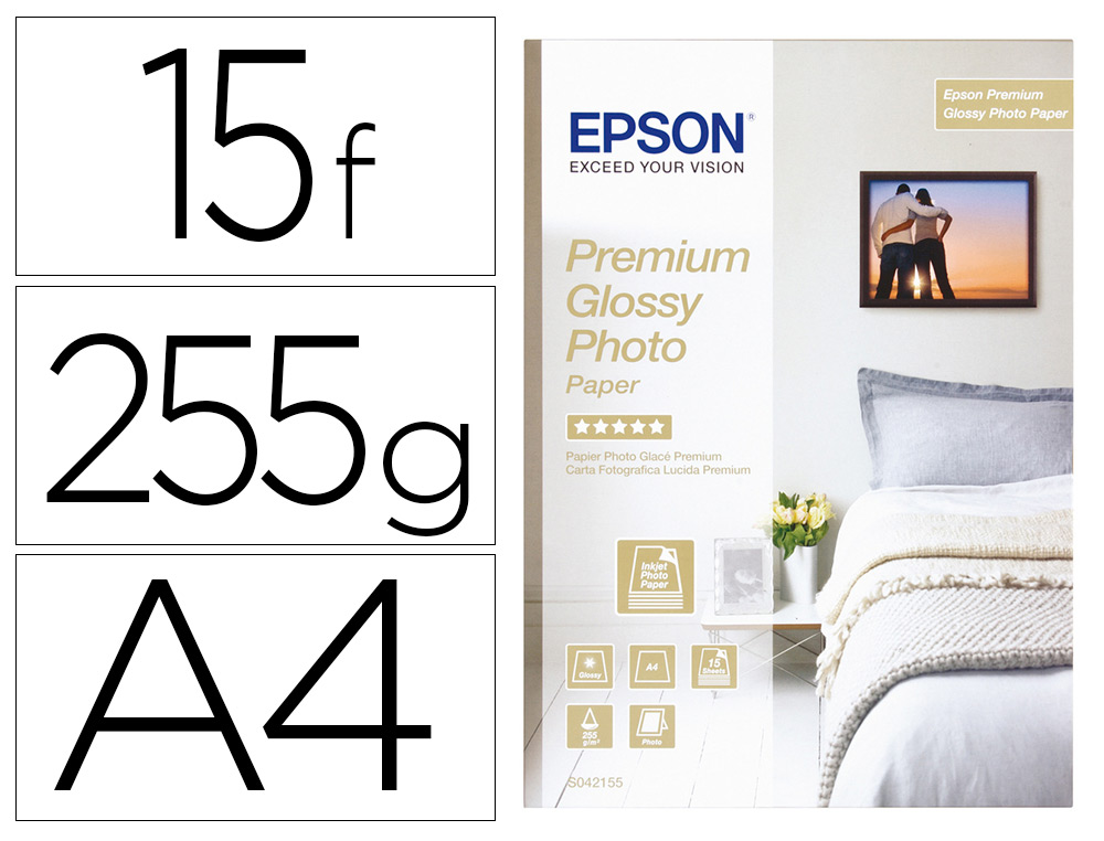 PAPIER EPSON JET D'ENCRE GLAC PREMIUM A4 255G/M2      PAQUET 15 FEUILLES