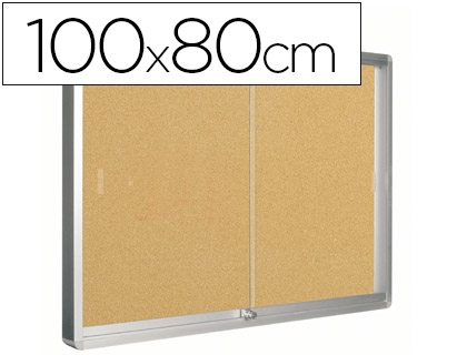 VITRINE Q-CONNECT CADRE ALUMINIUM FOND LIGE PORTES COULISSANTES MTHACRYLATE SERRURE FIXATION MUR 9F A4 100X80X6CM