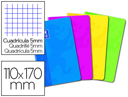 CARNET PIQU OXFORD COUVERTURE PELLICULE LAVABLE SOUPLE 11X17CM 96 PAGES 90G 5X5MM COLORIS ASSORTIS