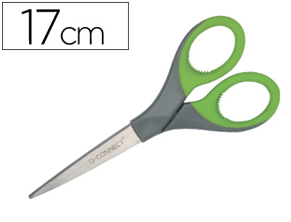 CISEAUX BUREAU Q-CONNECT ACIER INOXYDABLE 170MM ANNEAUX CAOUTCHOUC COLORIS ASSORTIS BLISTER